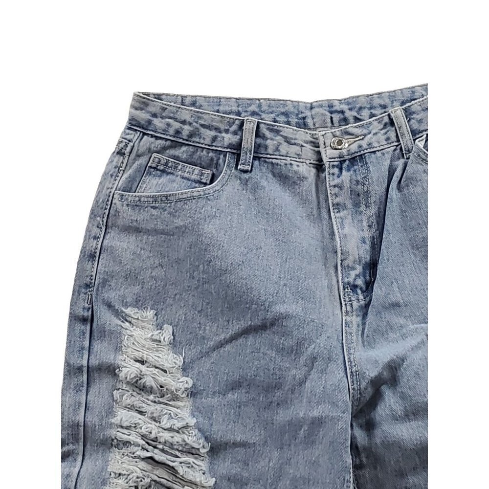 Shein Large 8/10 Crescent Shaped Distressing Light Wash Jeans Blue - Picture 3 of 9